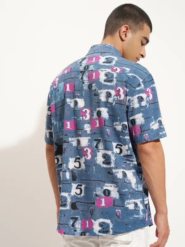 Highlander Men Blue Printed Relaxed Fit Casual Shirt