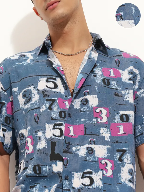 Highlander Men Blue Printed Relaxed Fit Casual Shirt
