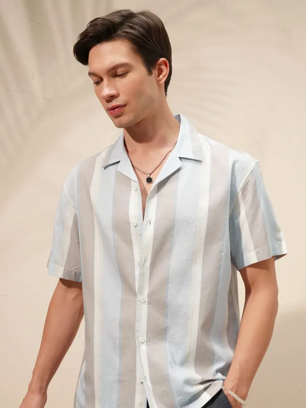 Highlander Men Blue Striped Relaxed Fit Casual Shirt