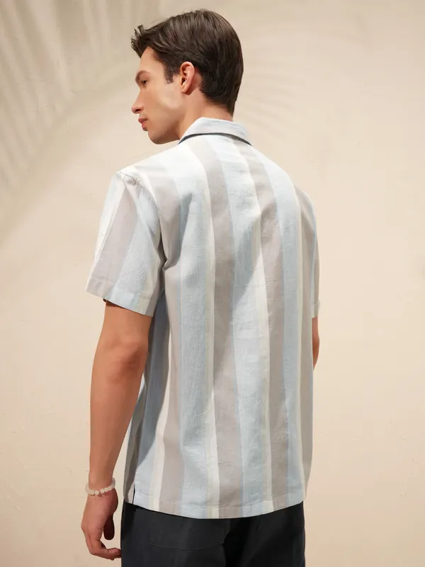 Highlander Men Blue Striped Relaxed Fit Casual Shirt