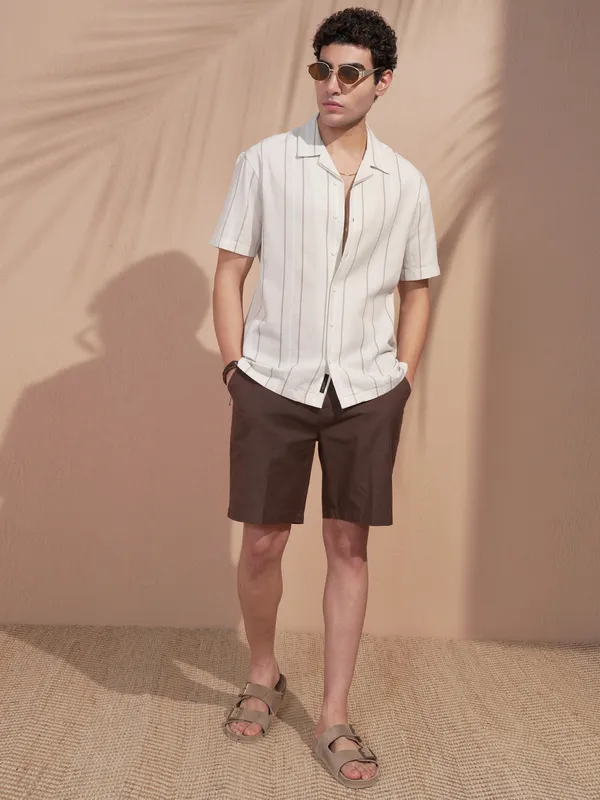 Highlander Men Grey Striped Relaxed Fit Casual Shirt