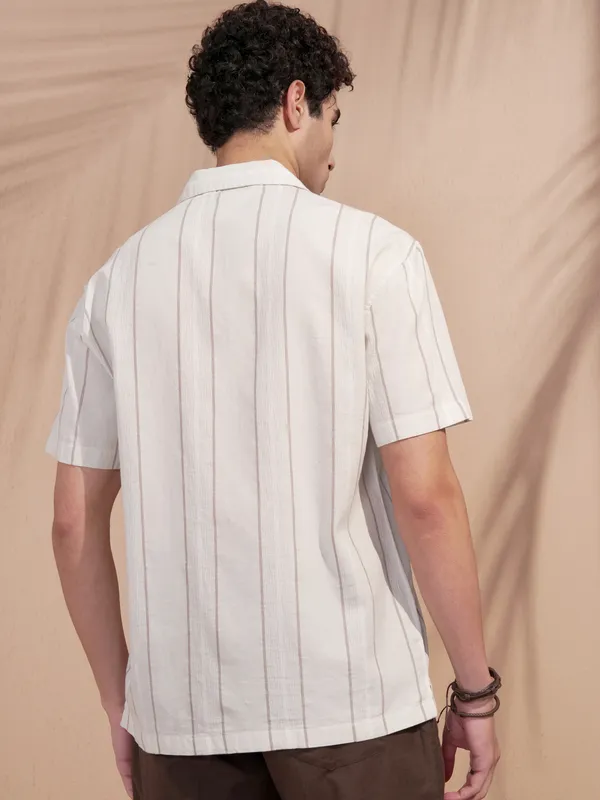 Highlander Men Grey Striped Relaxed Fit Casual Shirt