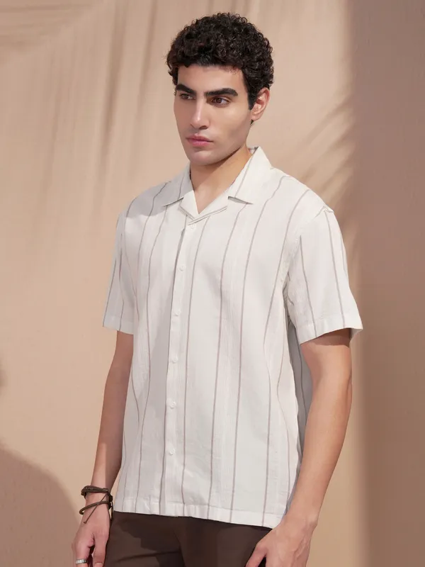 Highlander Men Grey Striped Relaxed Fit Casual Shirt