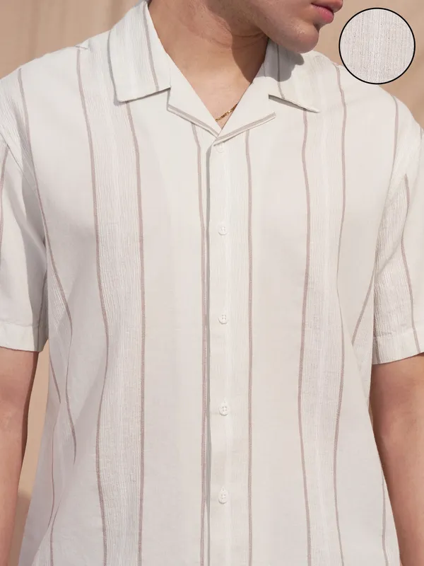 Highlander Men Grey Striped Relaxed Fit Casual Shirt