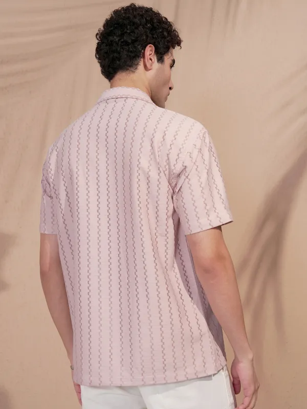 Highlander Men Pink Self Design Relaxed Fit Casual Shirt