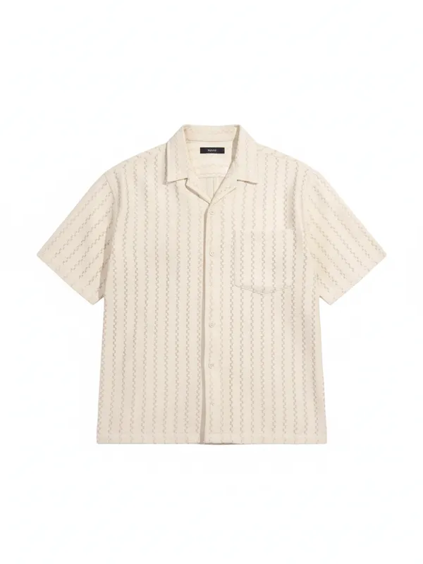 Highlander Men Beige Self Design Relaxed Fit Casual Shirt