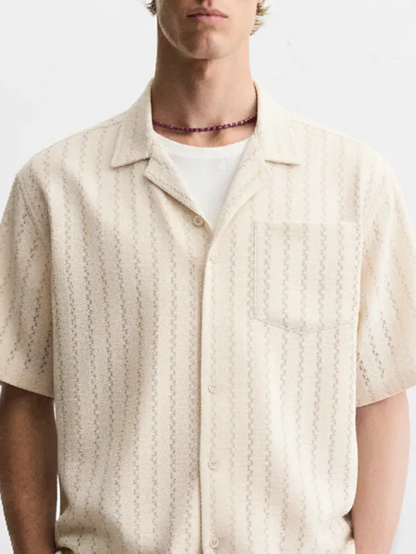 Highlander Men Beige Self Design Relaxed Fit Casual Shirt