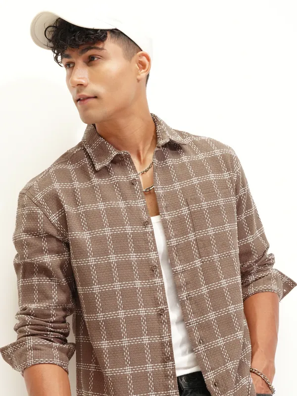 Highlander Men Brown Checked Relaxed Fit Casual Shirt