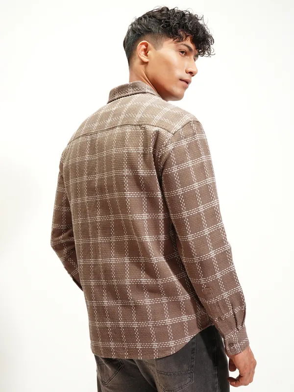 Highlander Men Brown Checked Relaxed Fit Casual Shirt