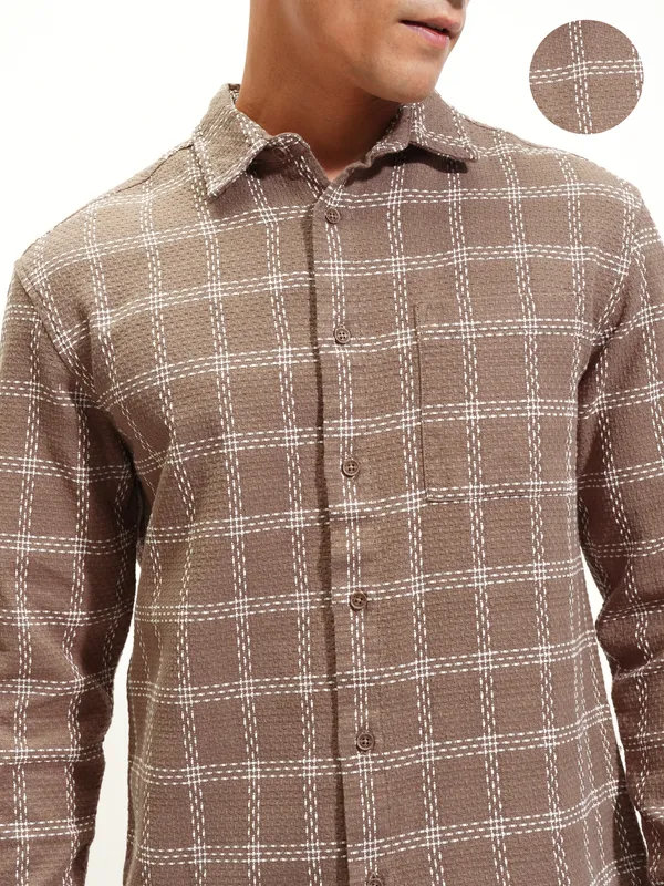 Highlander Men Brown Checked Relaxed Fit Casual Shirt