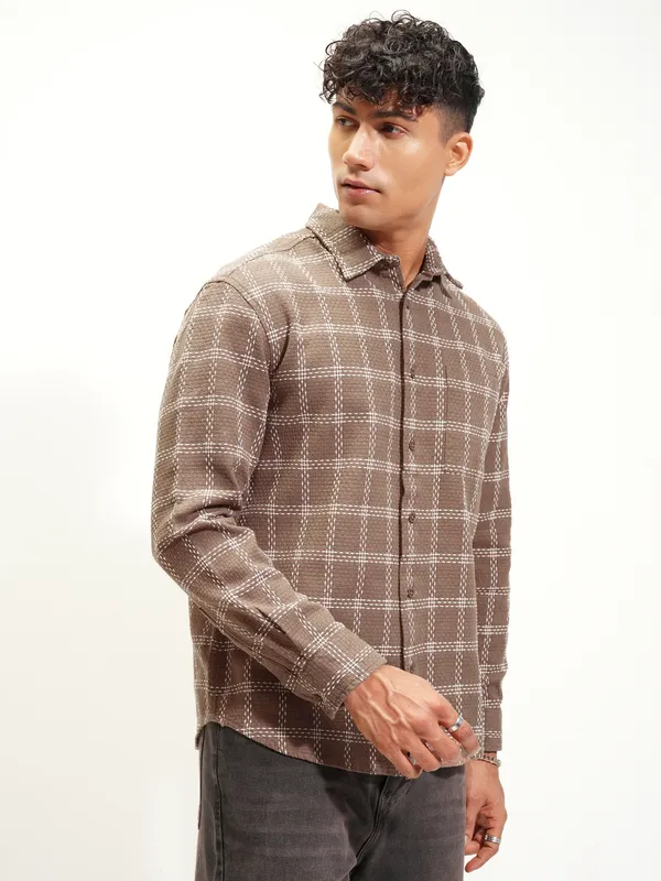 Highlander Men Brown Checked Relaxed Fit Casual Shirt