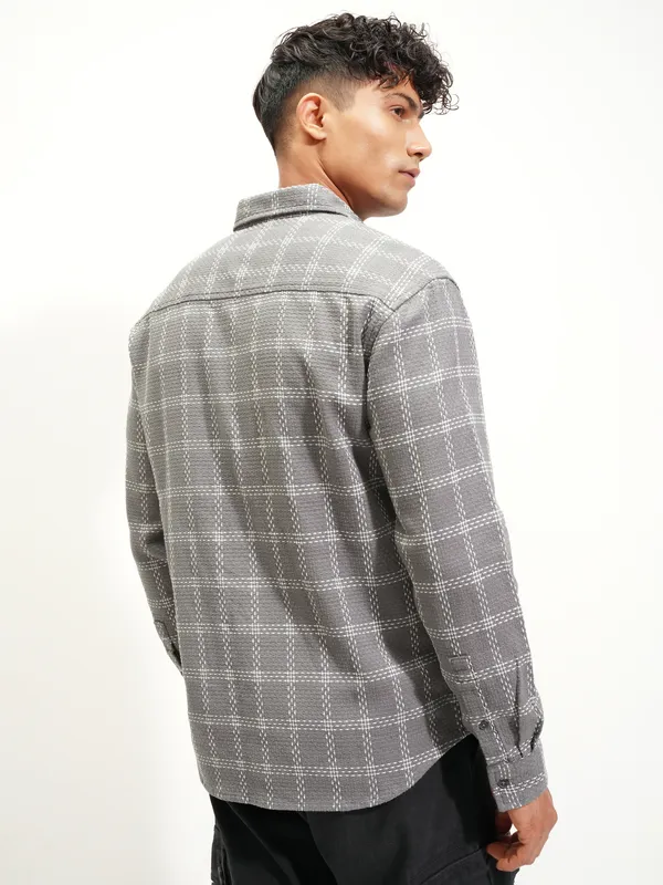 Highlander Men Grey Checked Relaxed Fit Casual Shirt