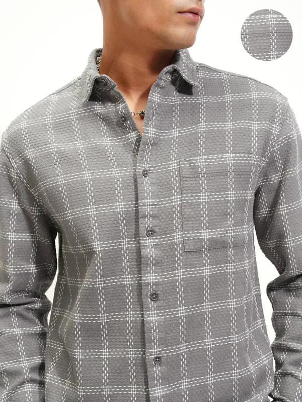 Highlander Men Grey Checked Relaxed Fit Casual Shirt