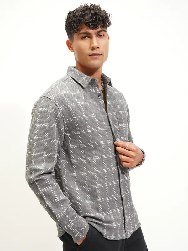 Highlander Men Grey Checked Relaxed Fit Casual Shirt