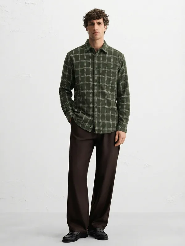 Highlander Men Green Checked Relaxed Fit Casual Shirt