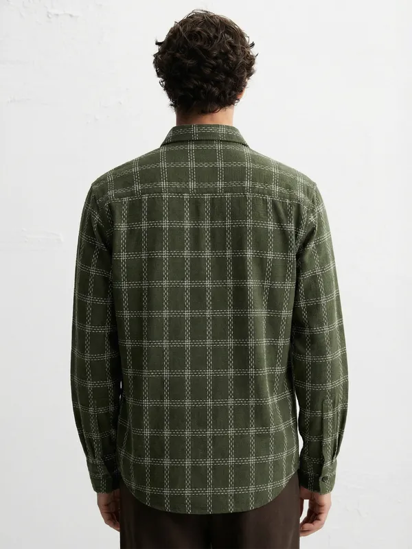 Highlander Men Green Checked Relaxed Fit Casual Shirt