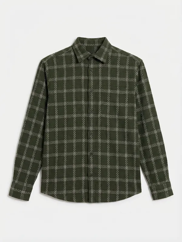 Highlander Men Green Checked Relaxed Fit Casual Shirt