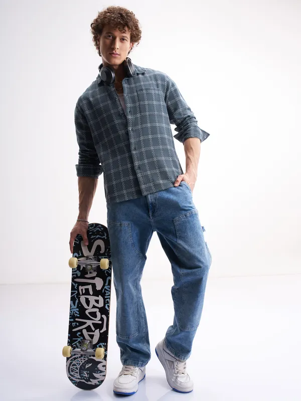 Highlander Men Blue Checked Relaxed Fit Casual Shirt