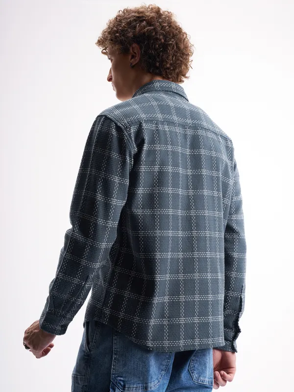 Highlander Men Blue Checked Relaxed Fit Casual Shirt