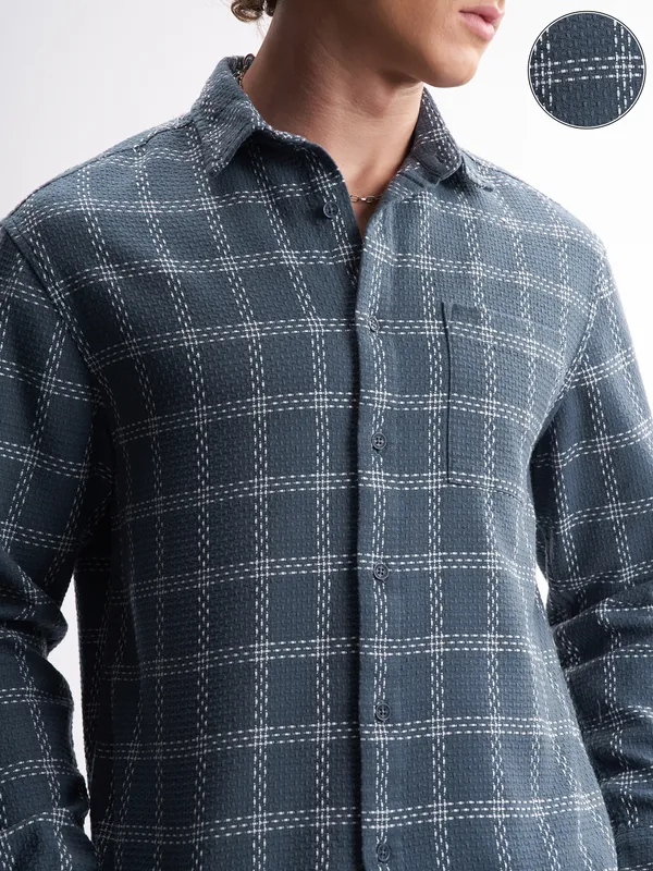 Highlander Men Blue Checked Relaxed Fit Casual Shirt