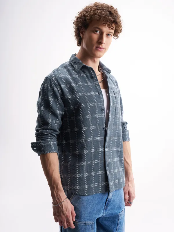 Highlander Men Blue Checked Relaxed Fit Casual Shirt