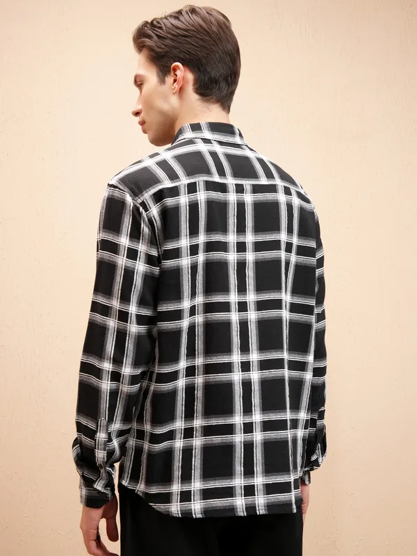 Highlander Men Black Checked Relaxed Fit Casual Shirt
