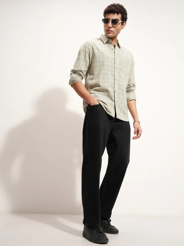 Highlander Men Olive Checked Regular Fit Casual Shirt