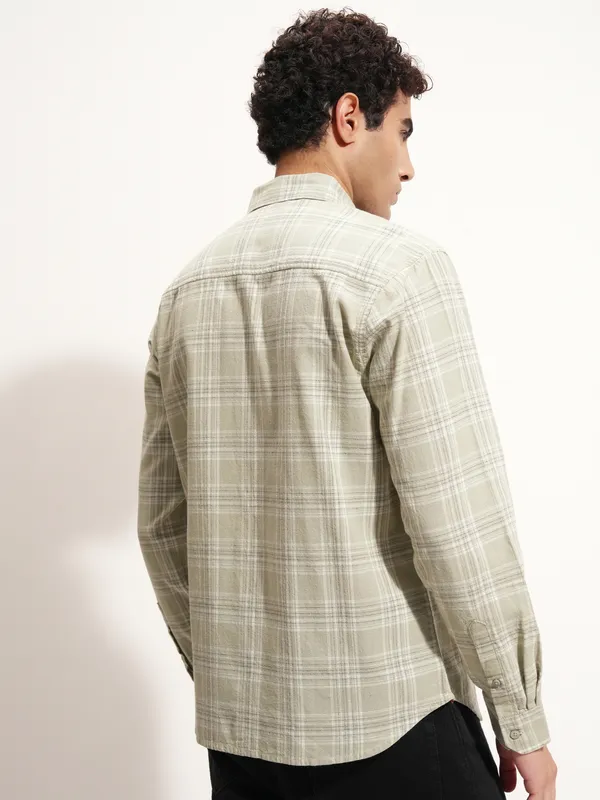 Highlander Men Olive Checked Regular Fit Casual Shirt