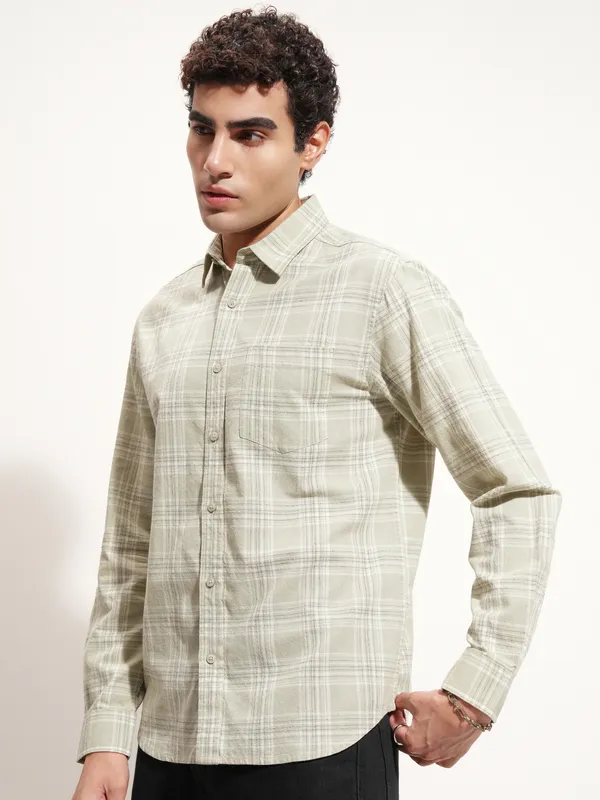 Highlander Men Olive Checked Regular Fit Casual Shirt