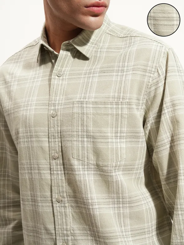Highlander Men Olive Checked Regular Fit Casual Shirt