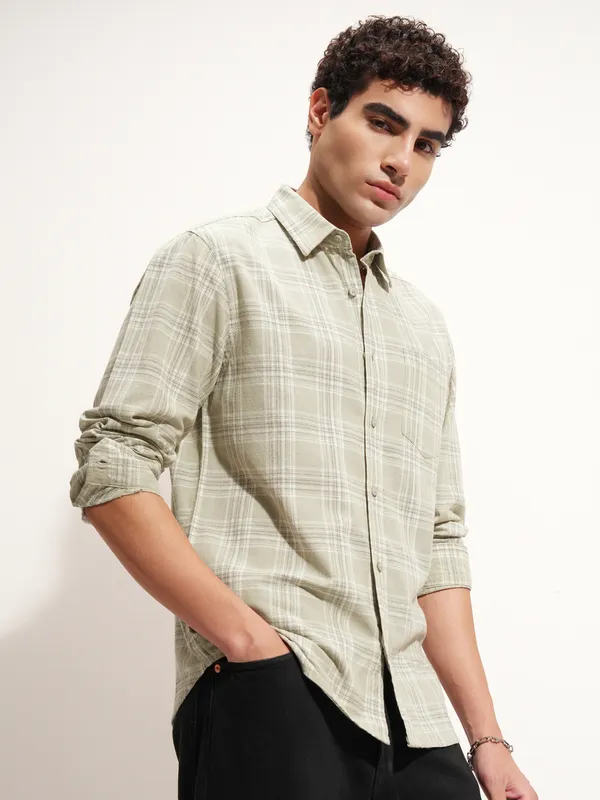 Highlander Men Olive Checked Regular Fit Casual Shirt