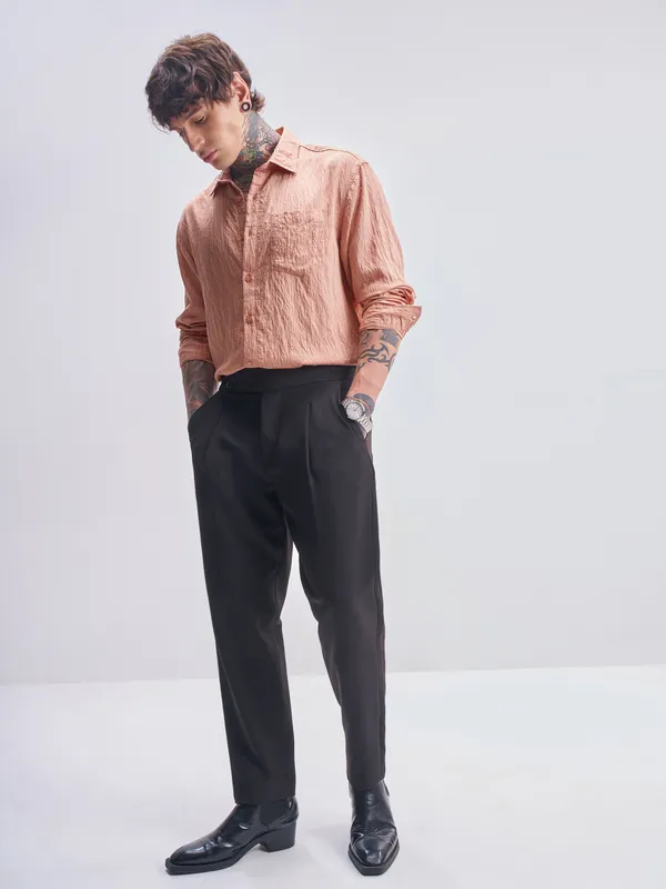 Highlander Men Coral Self Design Relaxed Fit Casual Shirt