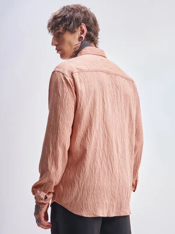 Highlander Men Coral Self Design Relaxed Fit Casual Shirt