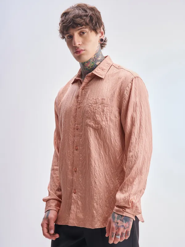 Highlander Men Coral Self Design Relaxed Fit Casual Shirt