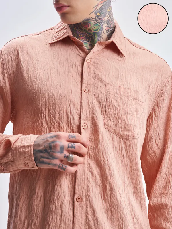 Highlander Men Coral Self Design Relaxed Fit Casual Shirt