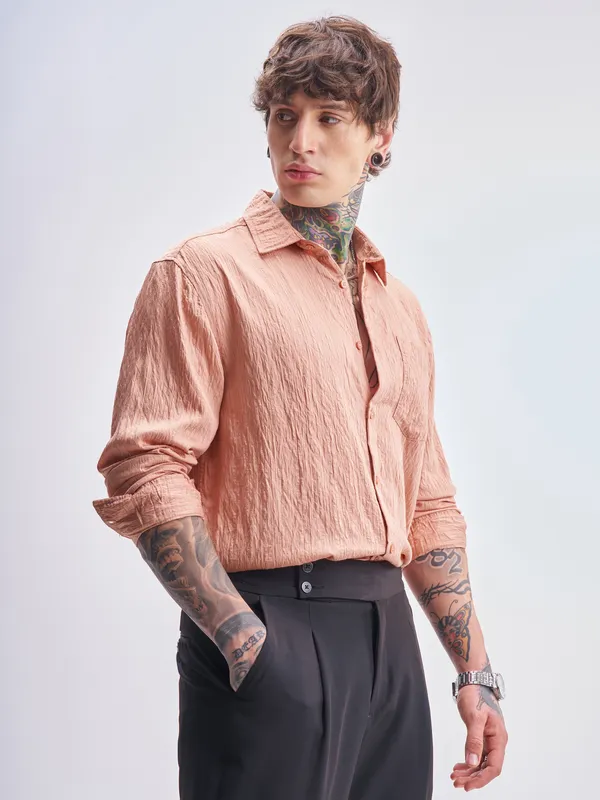 Highlander Men Coral Self Design Relaxed Fit Casual Shirt