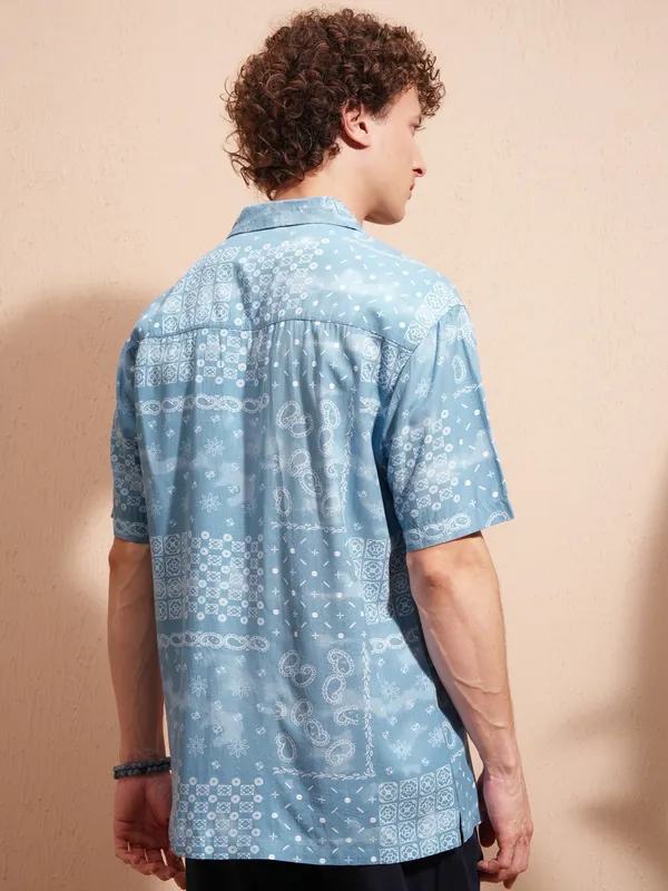 Highlander Men Blue Printed Slim Fit Casual Shirt