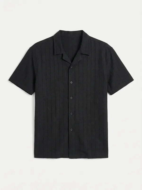 Highlander Men Black Self Design Relaxed Fit Casual Shirt