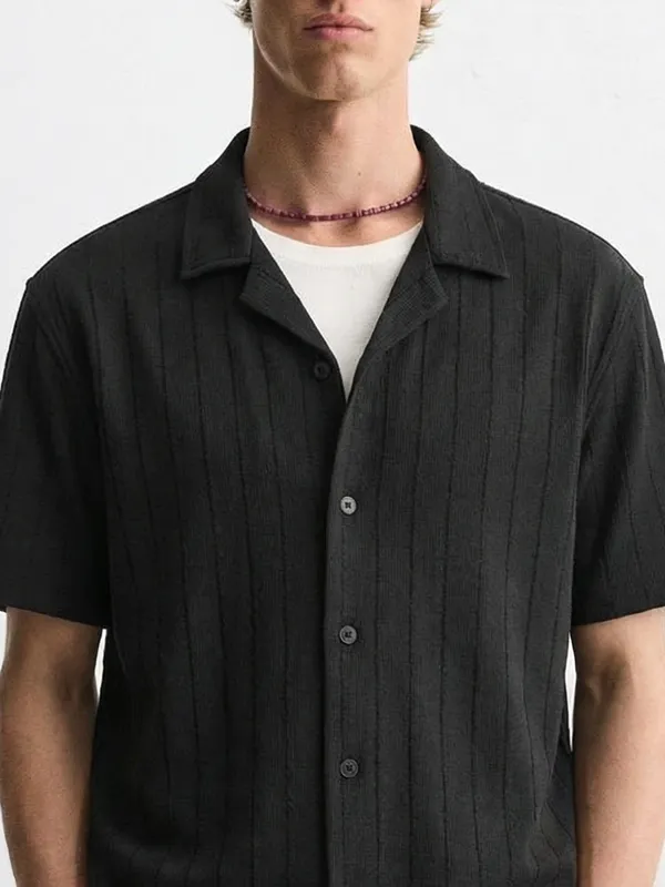 Highlander Men Black Self Design Relaxed Fit Casual Shirt