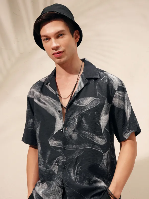 Highlander Men Black Printed Relaxed Fit Casual Shirt