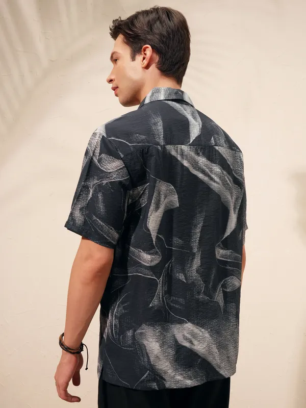 Highlander Men Black Printed Relaxed Fit Casual Shirt