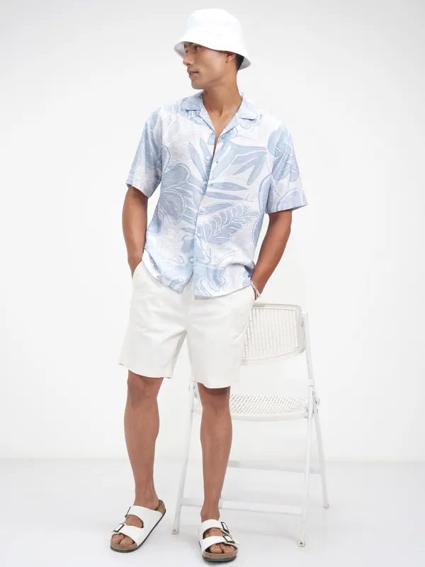 Highlander Men Blue Printed Relaxed Fit Casual Shirt