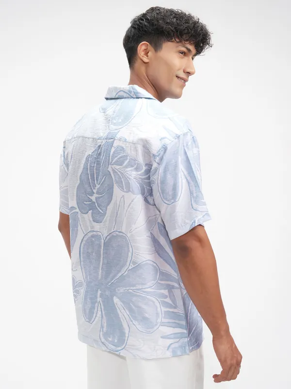 Highlander Men Blue Printed Relaxed Fit Casual Shirt