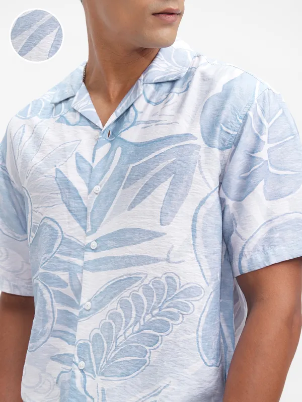 Highlander Men Blue Printed Relaxed Fit Casual Shirt