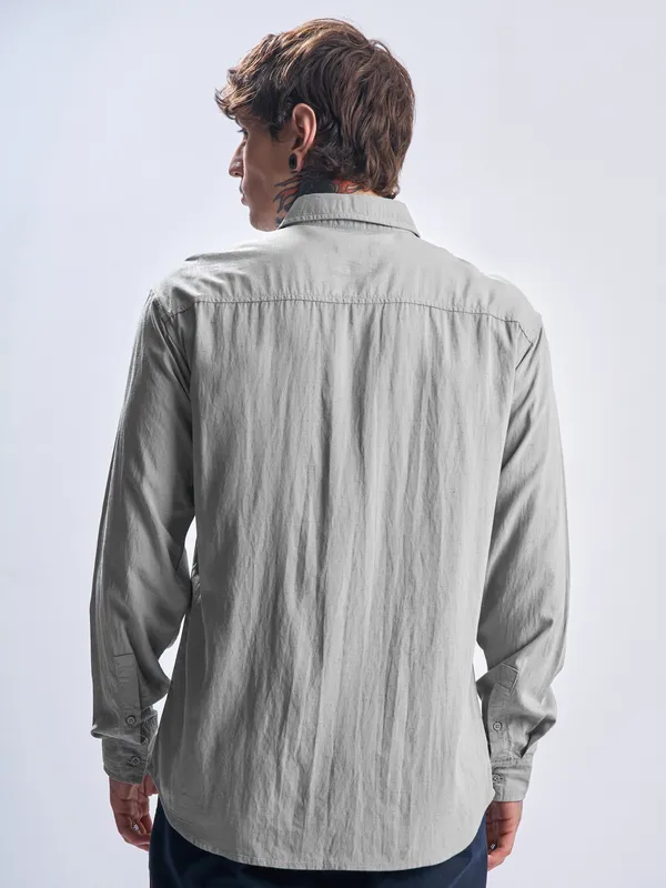 Highlander Men Grey Self Design Relaxed Fit Casual Shirt