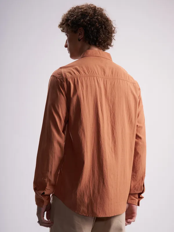 Highlander Men Rust Self Design Relaxed Fit Casual Shirt