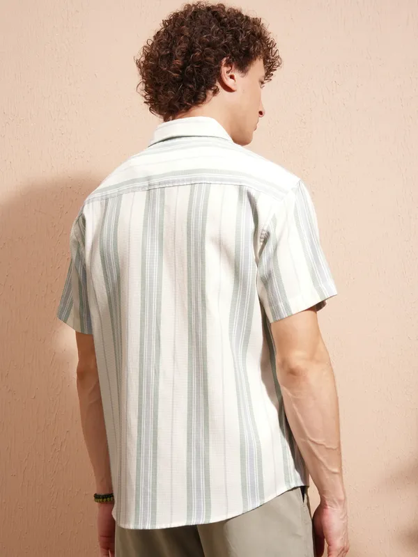 Highlander Men White Striped Relaxed Fit Casual Shirt