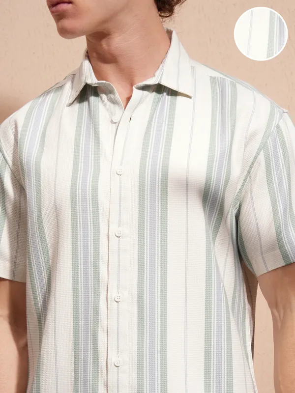 Highlander Men White Striped Relaxed Fit Casual Shirt