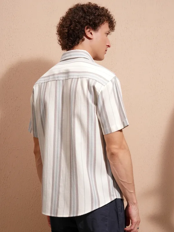 Highlander Men White Striped Relaxed Fit Casual Shirt