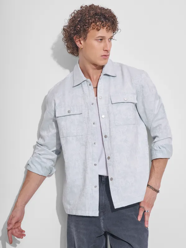 Highlander Men Blue Self Design Relaxed Fit Casual Shirt